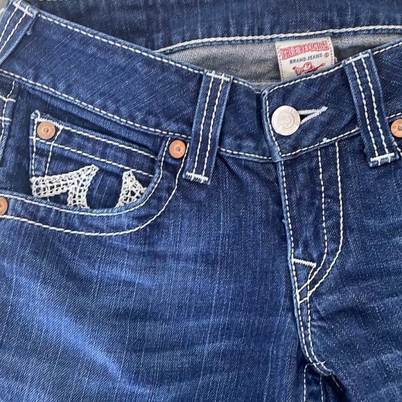 True Religion dark washed navy blue jeans. Size 28. Barely worn. - Picture 4 of 6